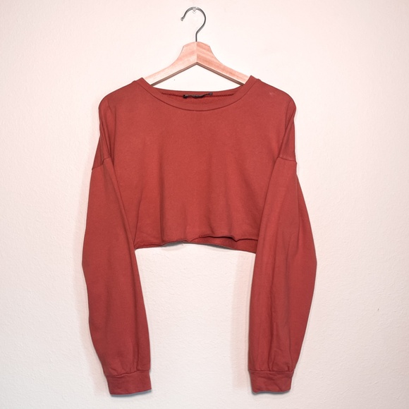 Womens Cropped PrettyLittleThing Pullover Sweatshirt Long Sleeve Cropped Top - Picture 10 of 11